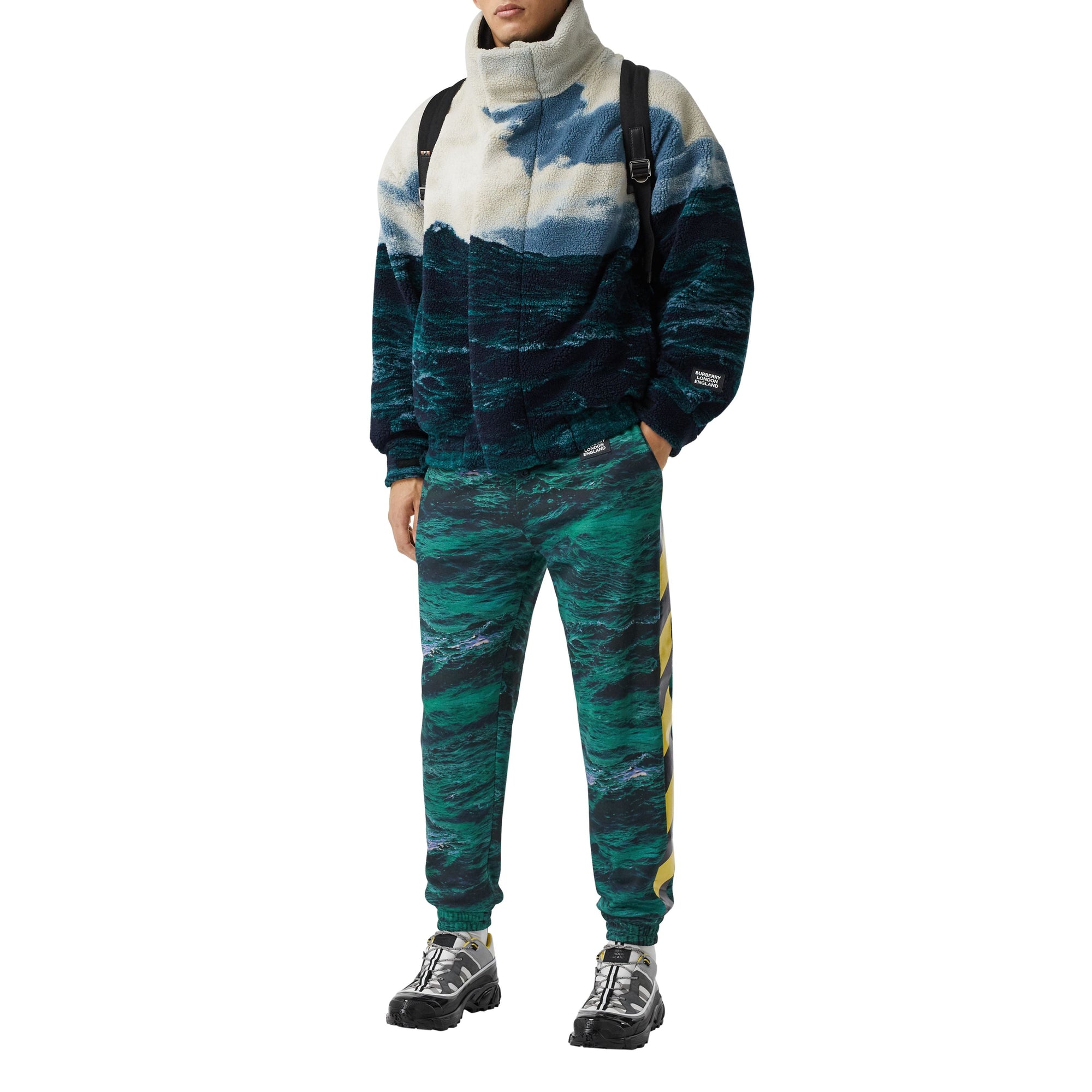 Pantalon de survêtement en coton à imprimé marin avec bandes - Bleu canard intense