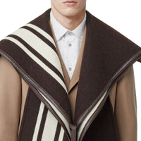 Cape en jacquard de laine avec rayures et cuir d'agneau - Marron