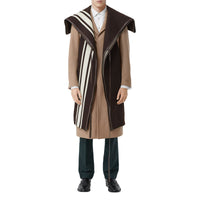 Cape en jacquard de laine avec rayures et cuir d'agneau - Marron