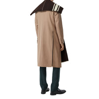 Cape en jacquard de laine avec rayures et cuir d'agneau - Marron