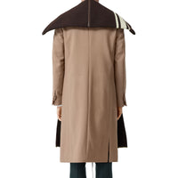Cape en jacquard de laine avec rayures et cuir d'agneau - Marron