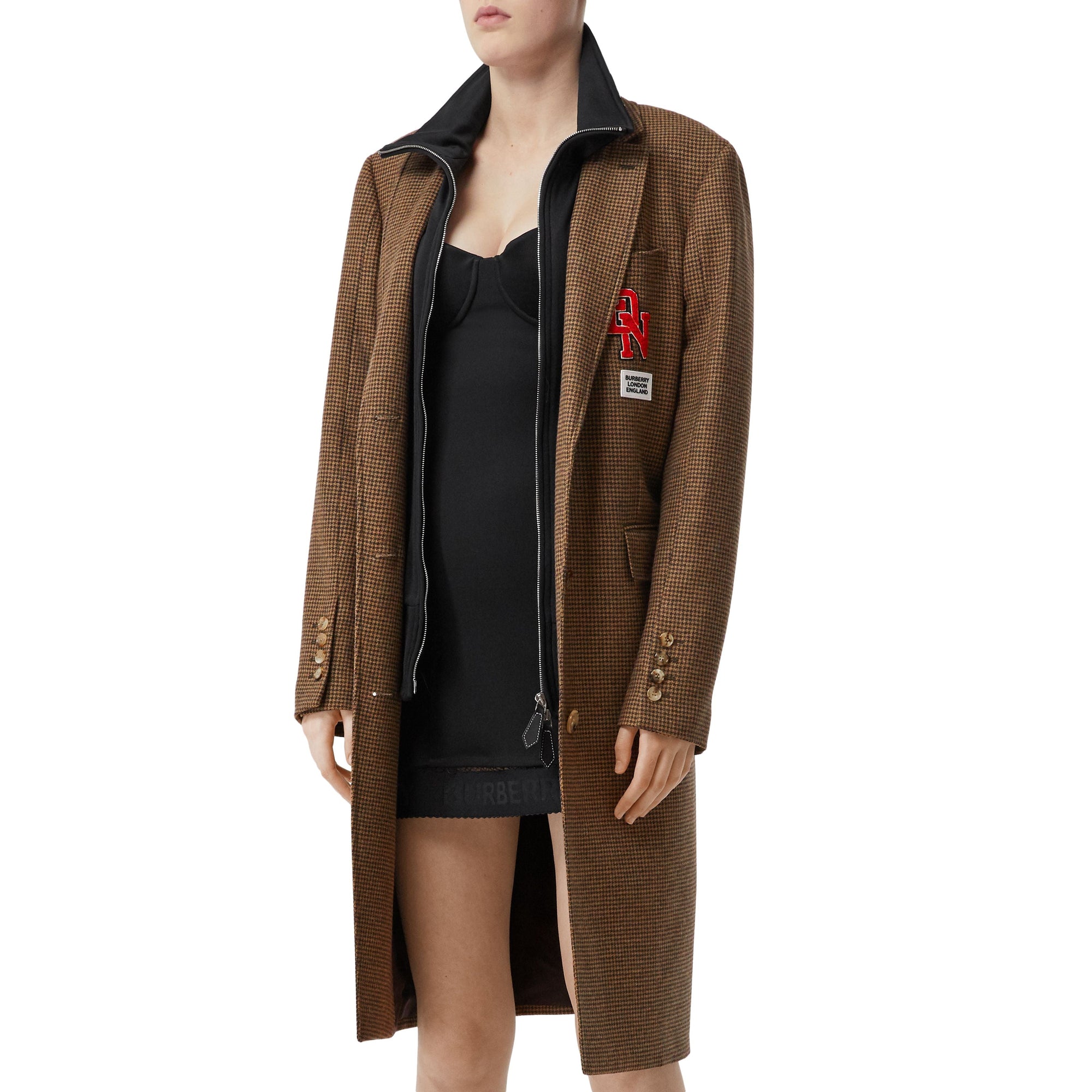 BROWN Manteau habillé check et pied de poule façon haut de survêtement