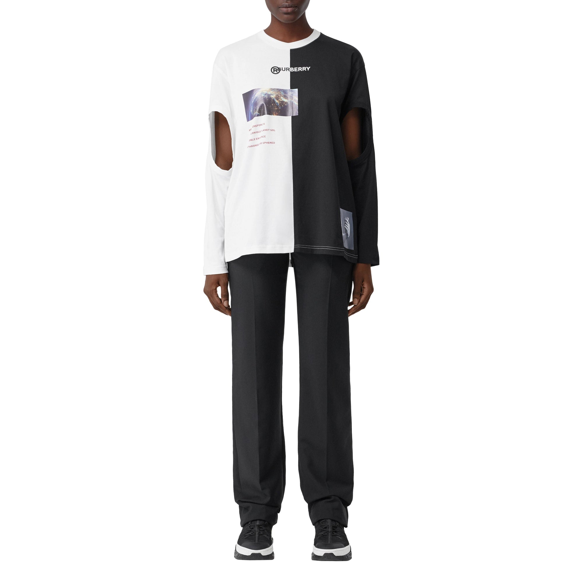 BLACK Haut oversize en coton à imprimé montage avec manches à découpes