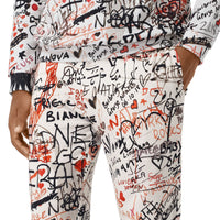Pantalon de survêtement en coton à imprimé graffiti - Blanc naturel