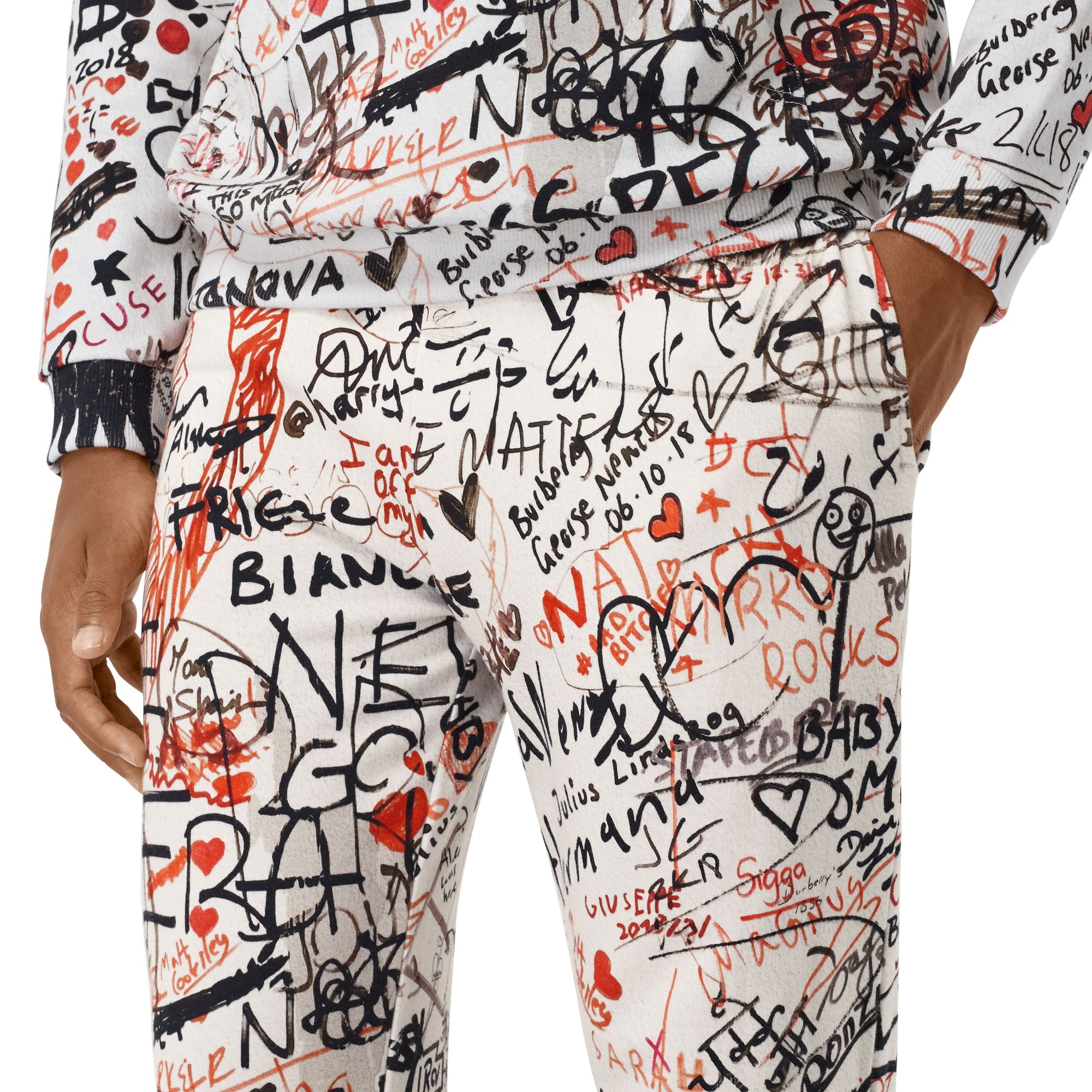 Pantalon de survêtement en coton à imprimé graffiti - Blanc naturel