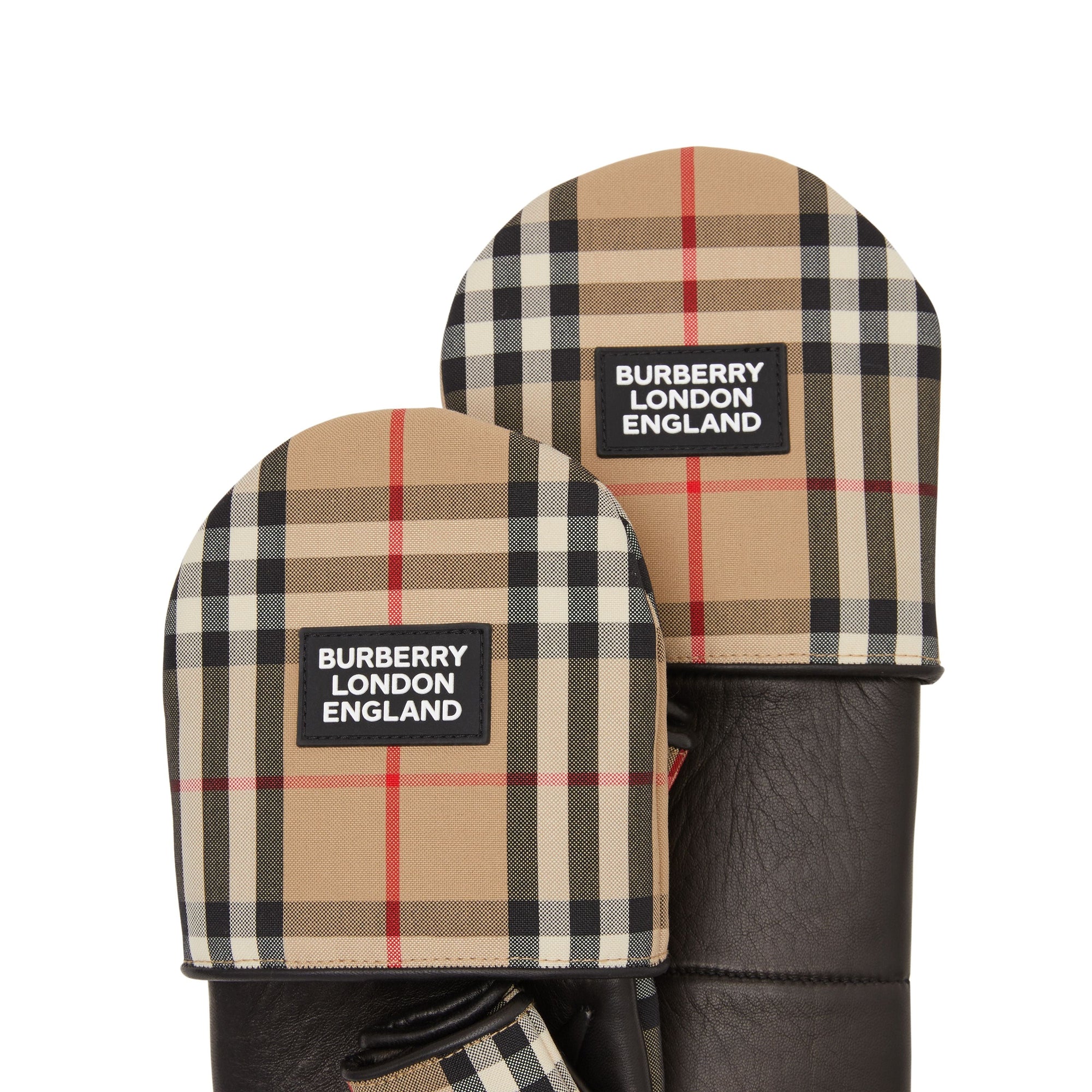 Moufles en cuir d'agneau avec logo et vintage check - Beige d'archive
