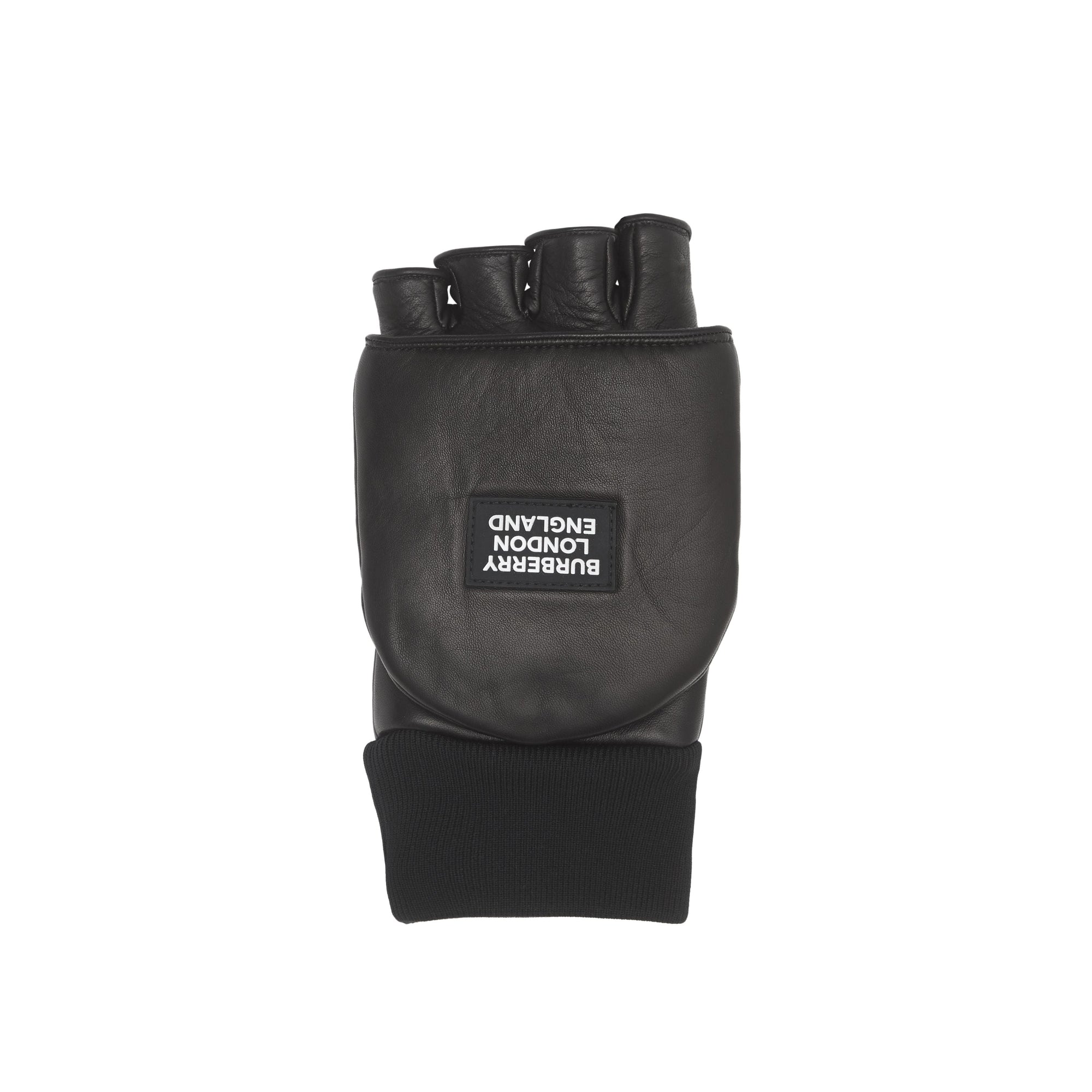 Moufles en cuir d'agneau avec logo appliqué - Noir