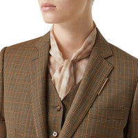 Veste tailleur en laine check et pied-de-poule - Fauve