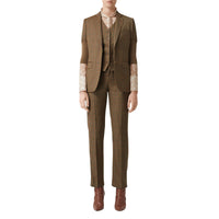 Veste tailleur en laine check et pied-de-poule - Fauve