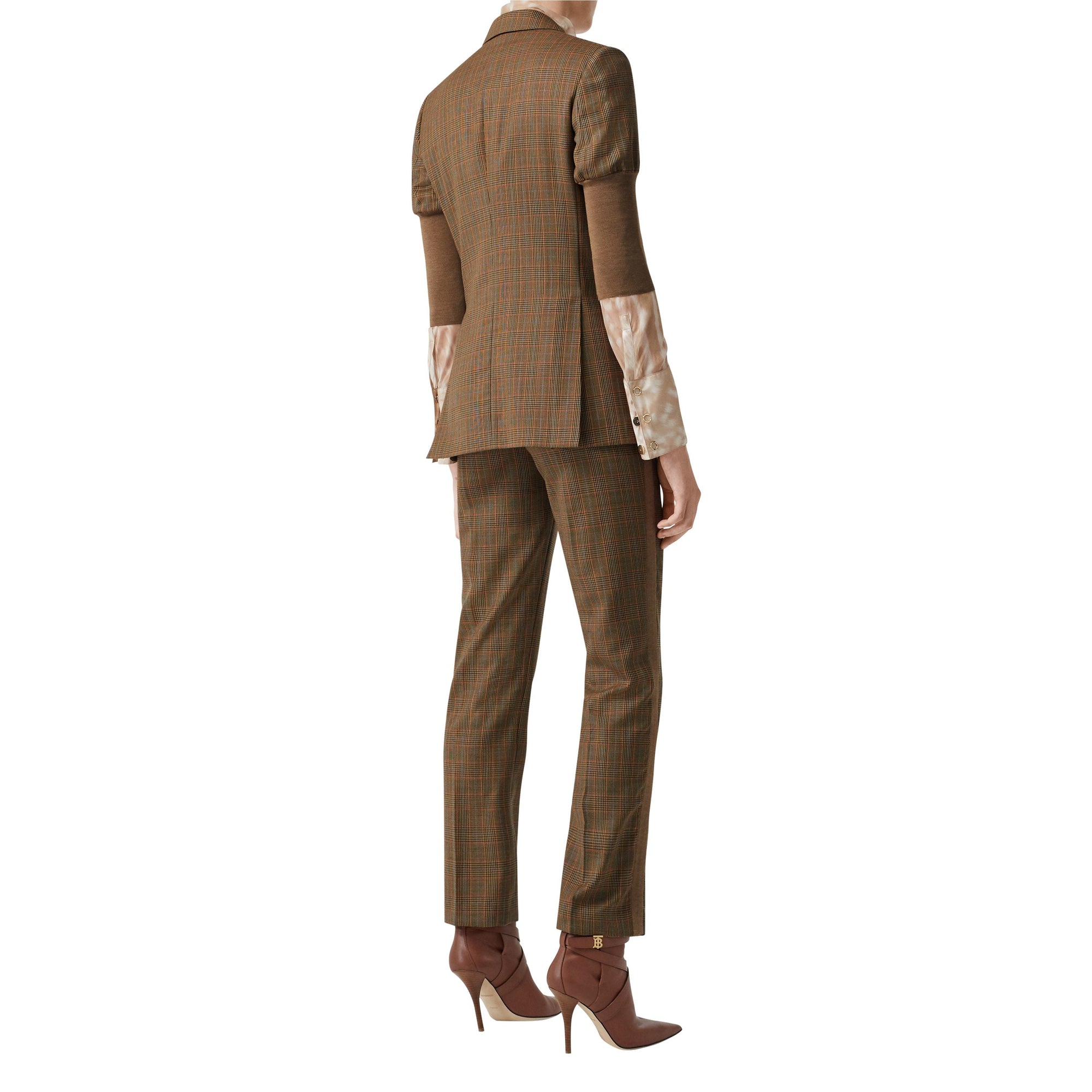 Veste tailleur en laine check et pied-de-poule - Fauve