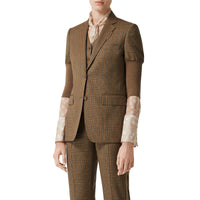 Veste tailleur en laine check et pied-de-poule - Fauve