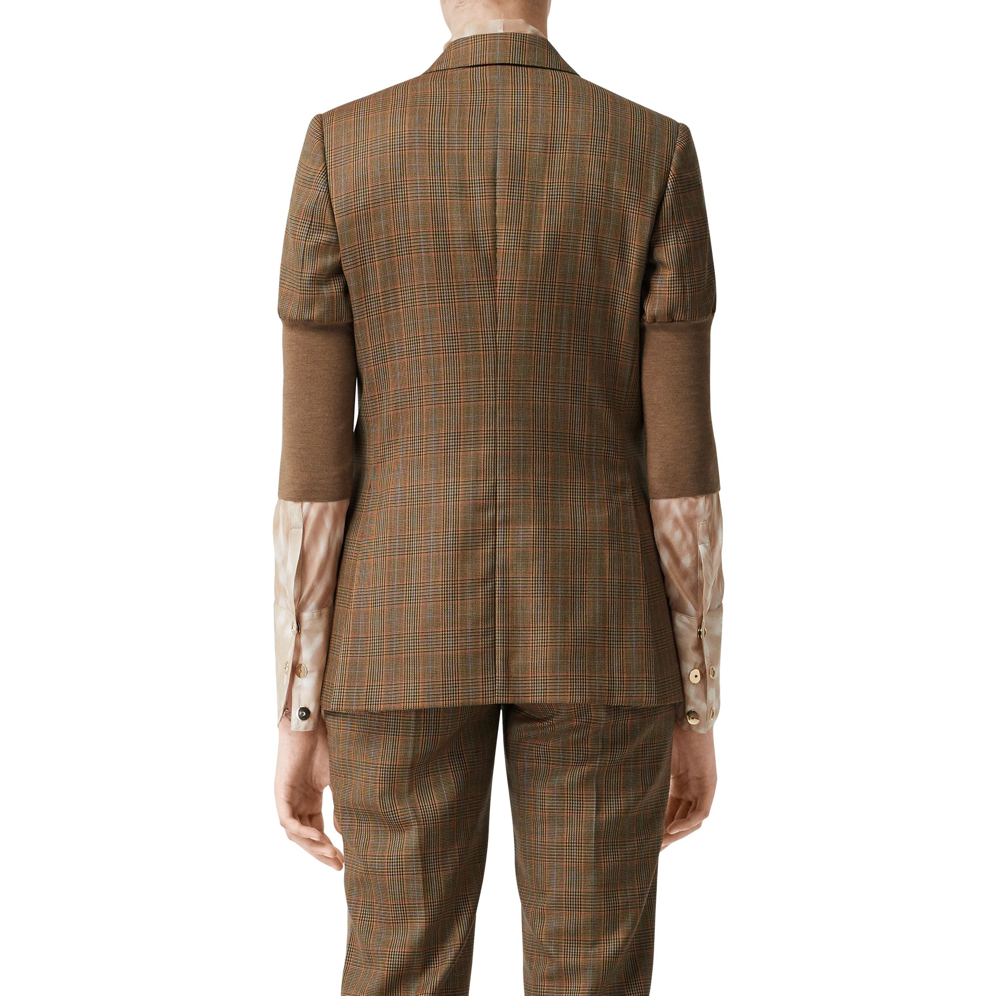 Veste tailleur en laine check et pied-de-poule - Fauve