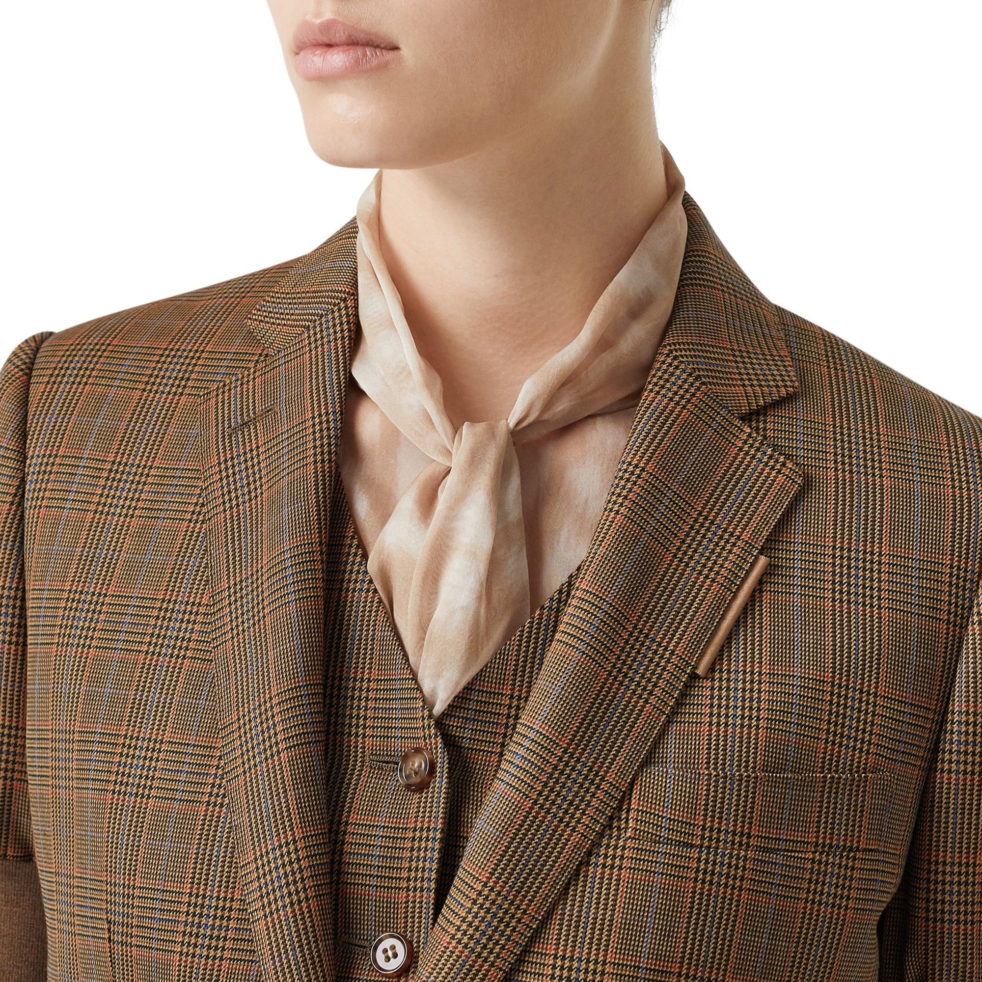 Veste tailleur en laine check et pied-de-poule - Fauve