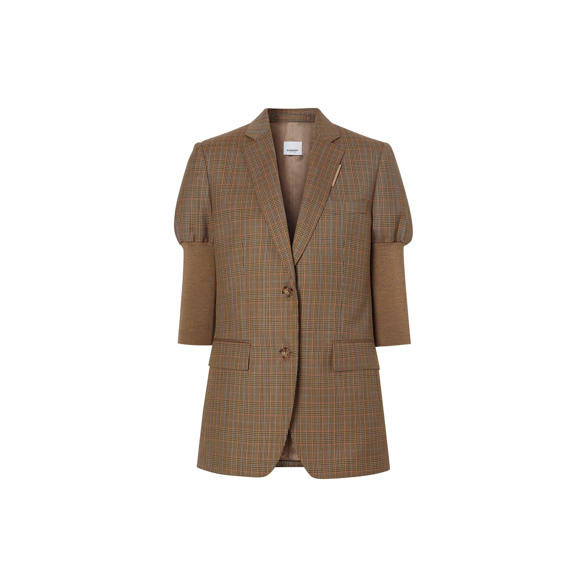 Veste tailleur en laine check et pied-de-poule - Fauve
