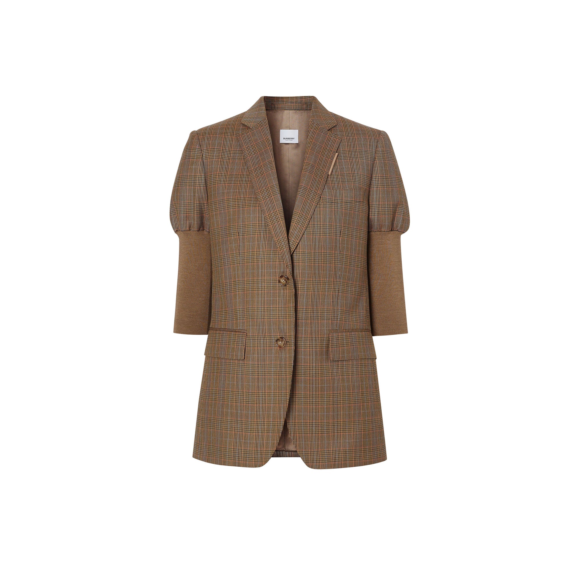 Veste tailleur en laine check et pied-de-poule - Fauve