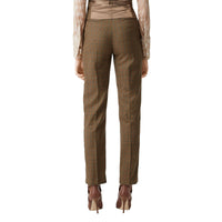 Pantalon de costume en laine check et pied-de-poule à rayures latérales - Fauve