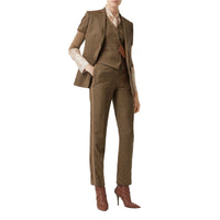 FAWN CHK Pantalon de costume en laine check et pied-de-poule à rayures latérales