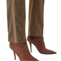 FAWN CHK Pantalon de costume en laine check et pied-de-poule à rayures latérales