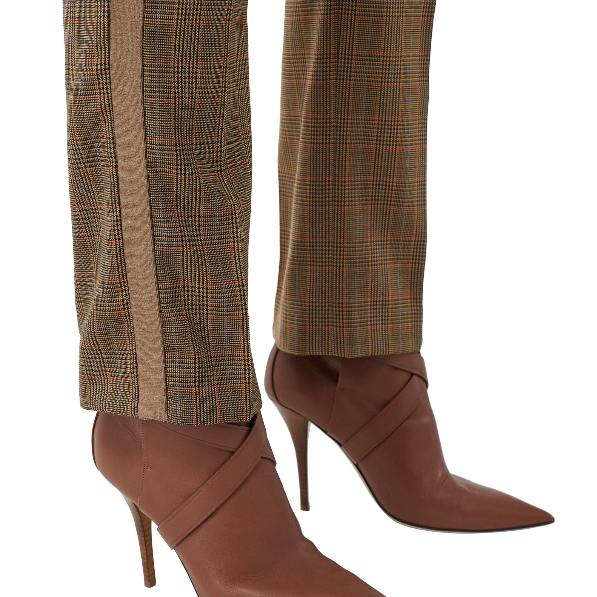 FAWN CHK Pantalon de costume en laine check et pied-de-poule à rayures latérales