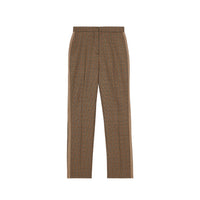 Pantalon de costume en laine check et pied-de-poule à rayures latérales - Fauve