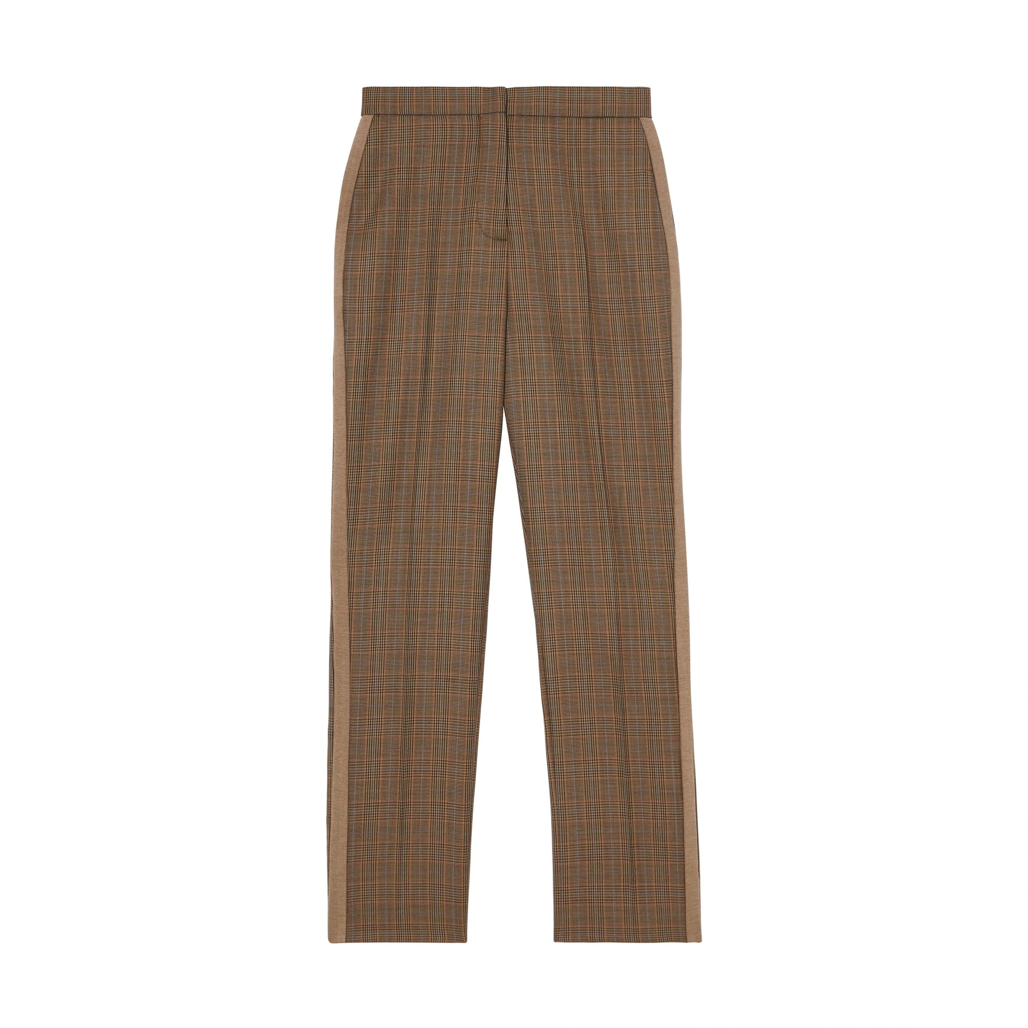 FAWN CHK Pantalon de costume en laine check et pied-de-poule à rayures latérales