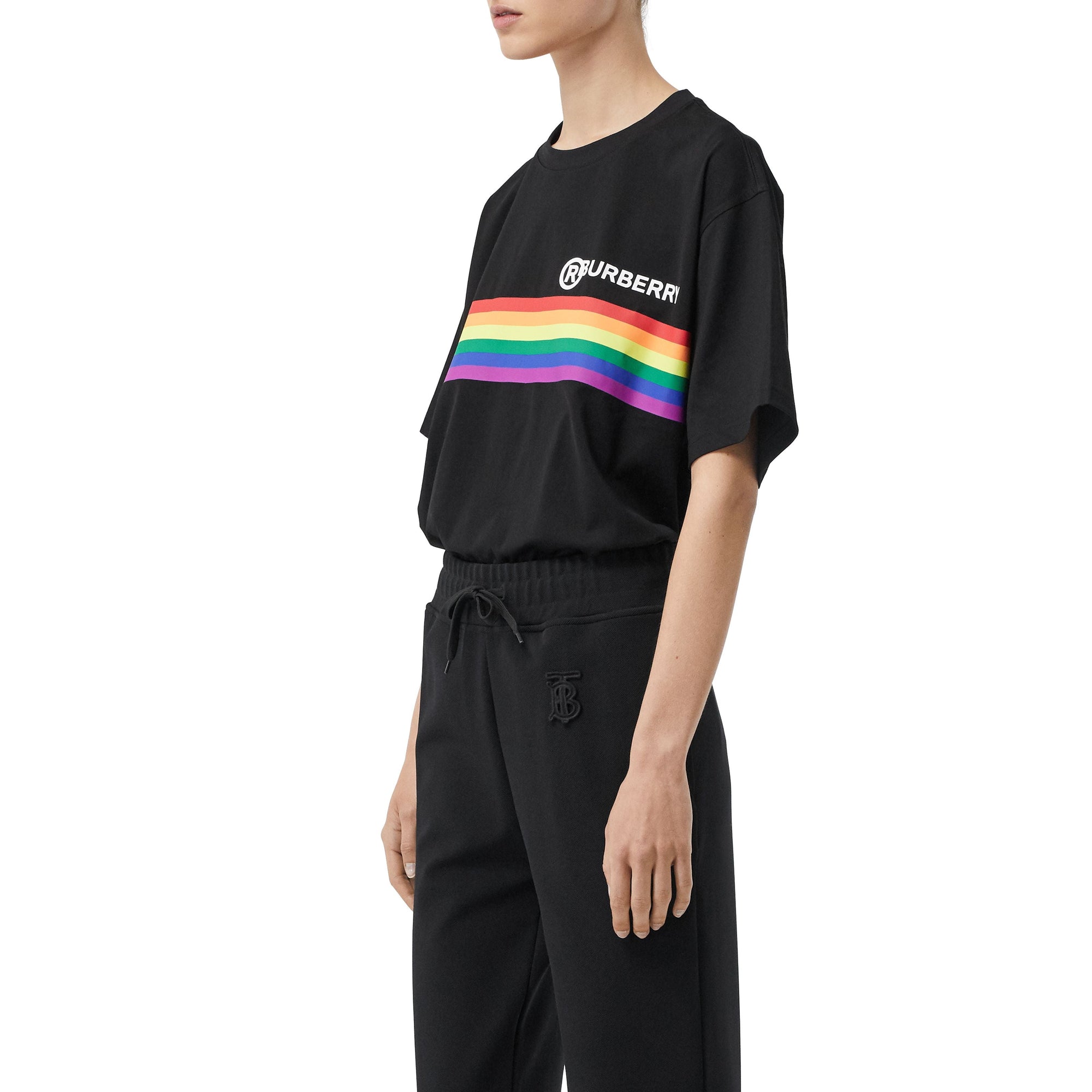 BLACK T-shirt oversize en coton avec bande arc-en-ciel