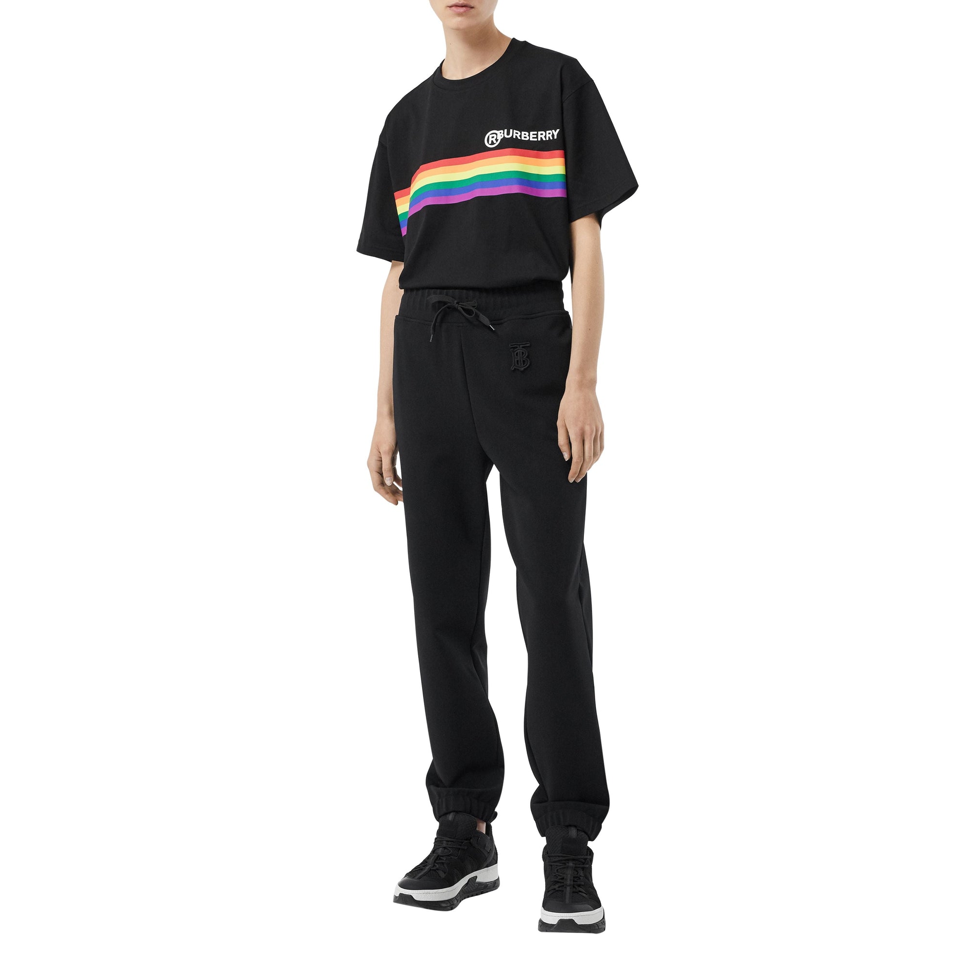 BLACK T-shirt oversize en coton avec bande arc-en-ciel