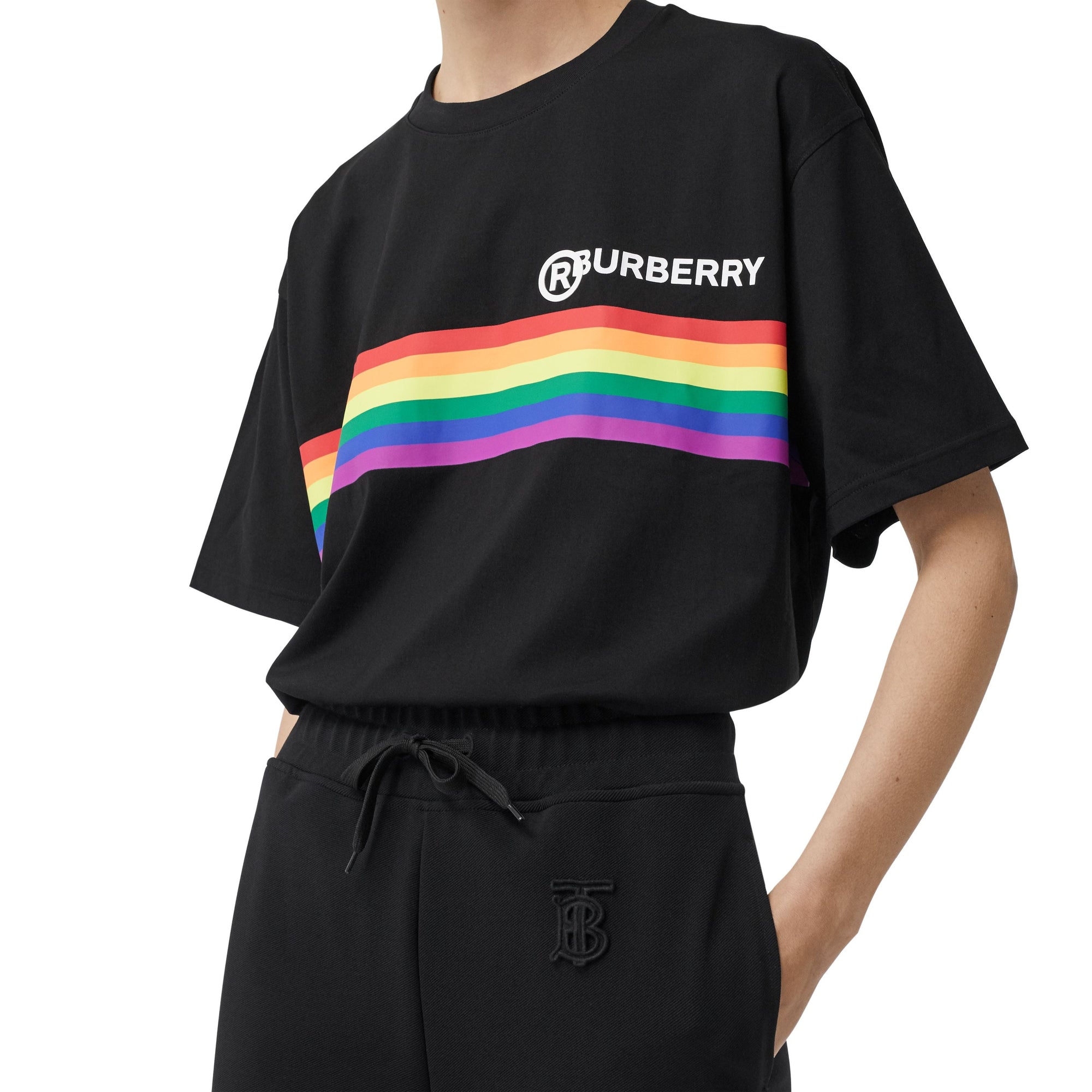 BLACK T-shirt oversize en coton avec bande arc-en-ciel