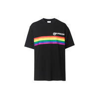 T-shirt oversize en coton avec bande arc-en-ciel - Noir