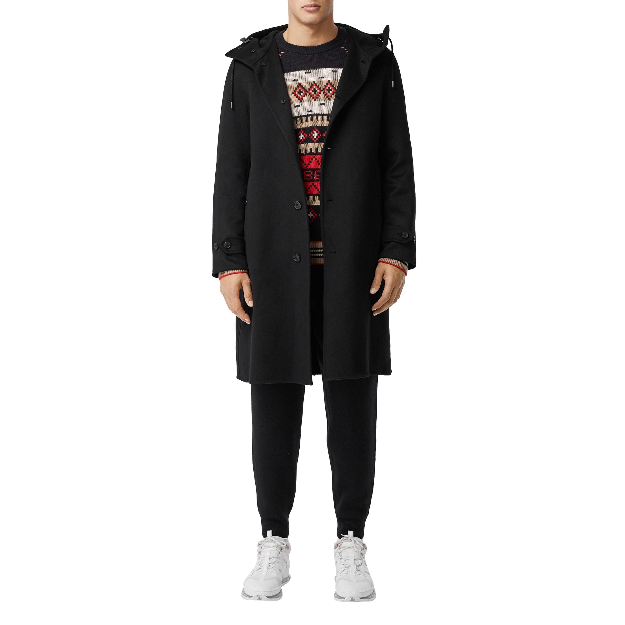 BLACK Manteau à capuche en cachemire double face