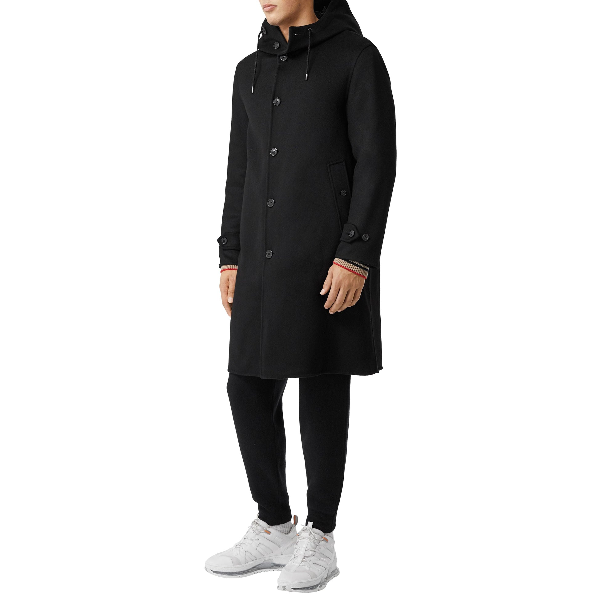 BLACK Manteau à capuche en cachemire double face