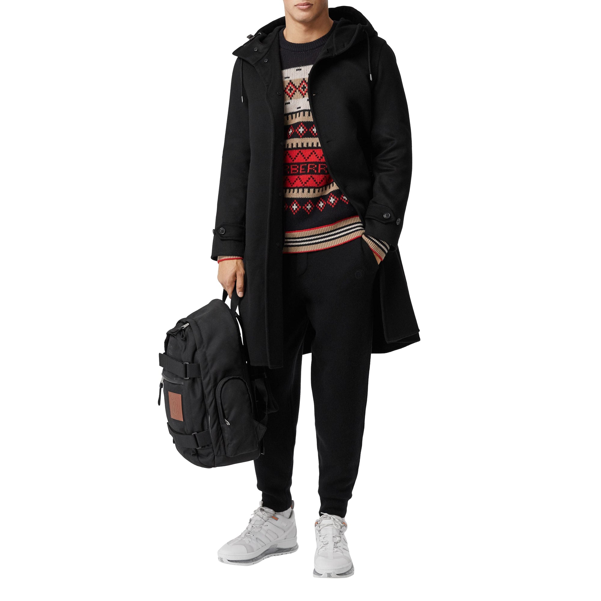 BLACK Manteau à capuche en cachemire double face