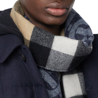 Écharpe réversible en cachemire check et Monogram - Indigo