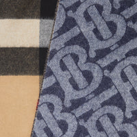 Écharpe réversible en cachemire check et Monogram - Indigo