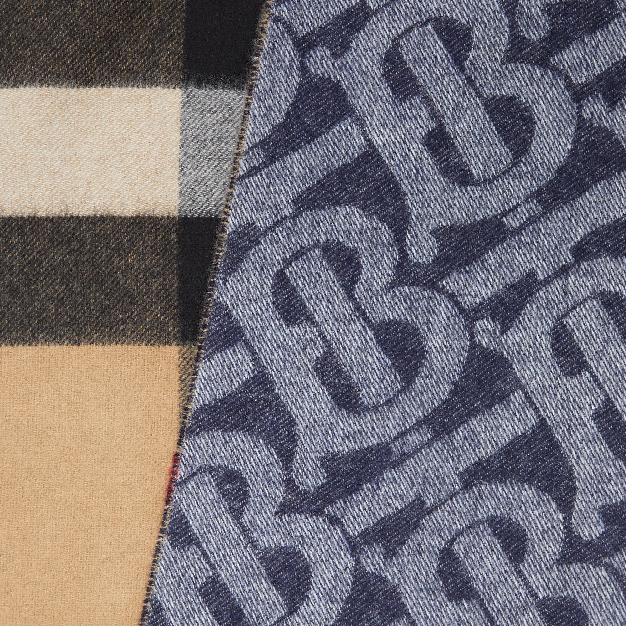 Écharpe réversible en cachemire check et Monogram - Indigo