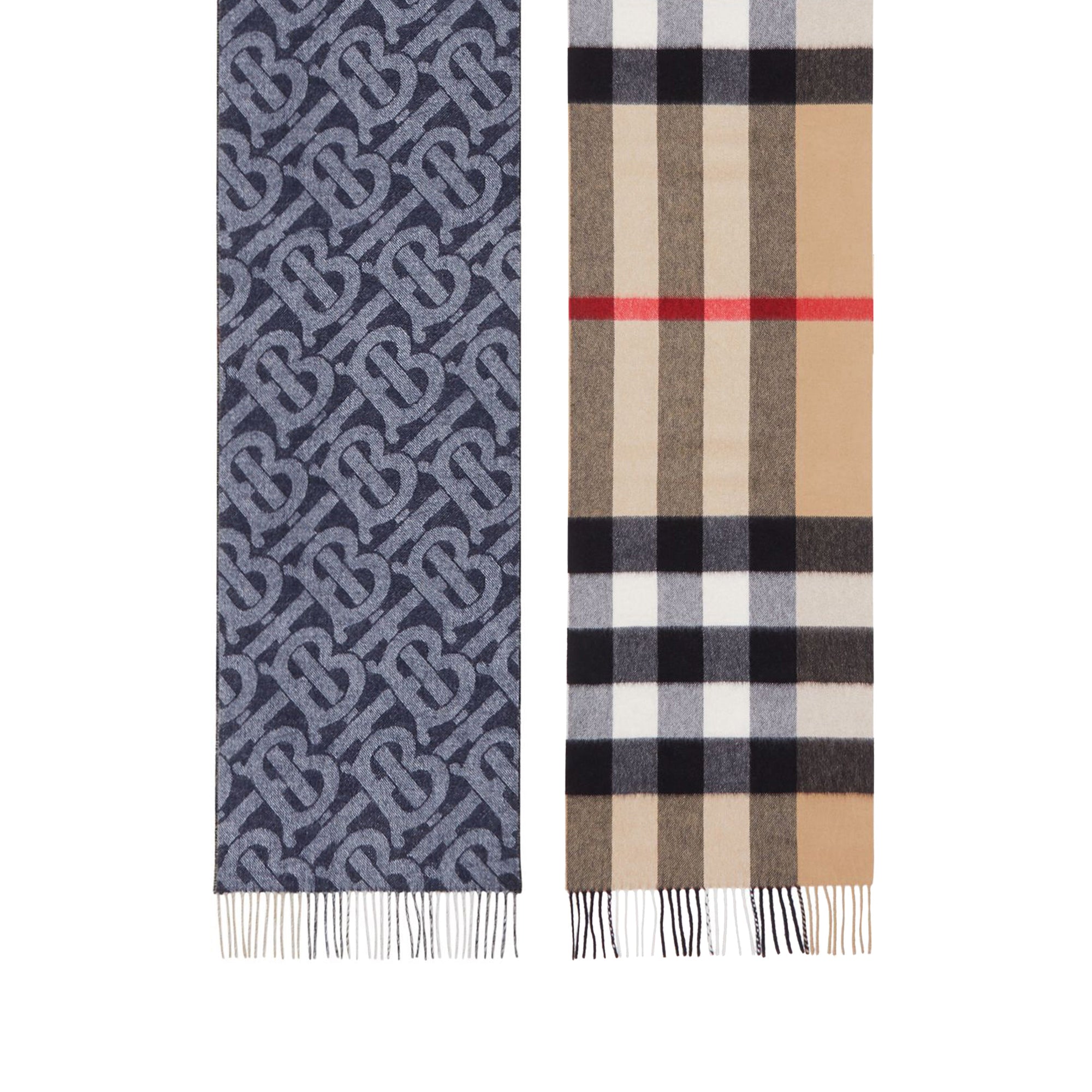 Écharpe réversible en cachemire check et Monogram - Indigo