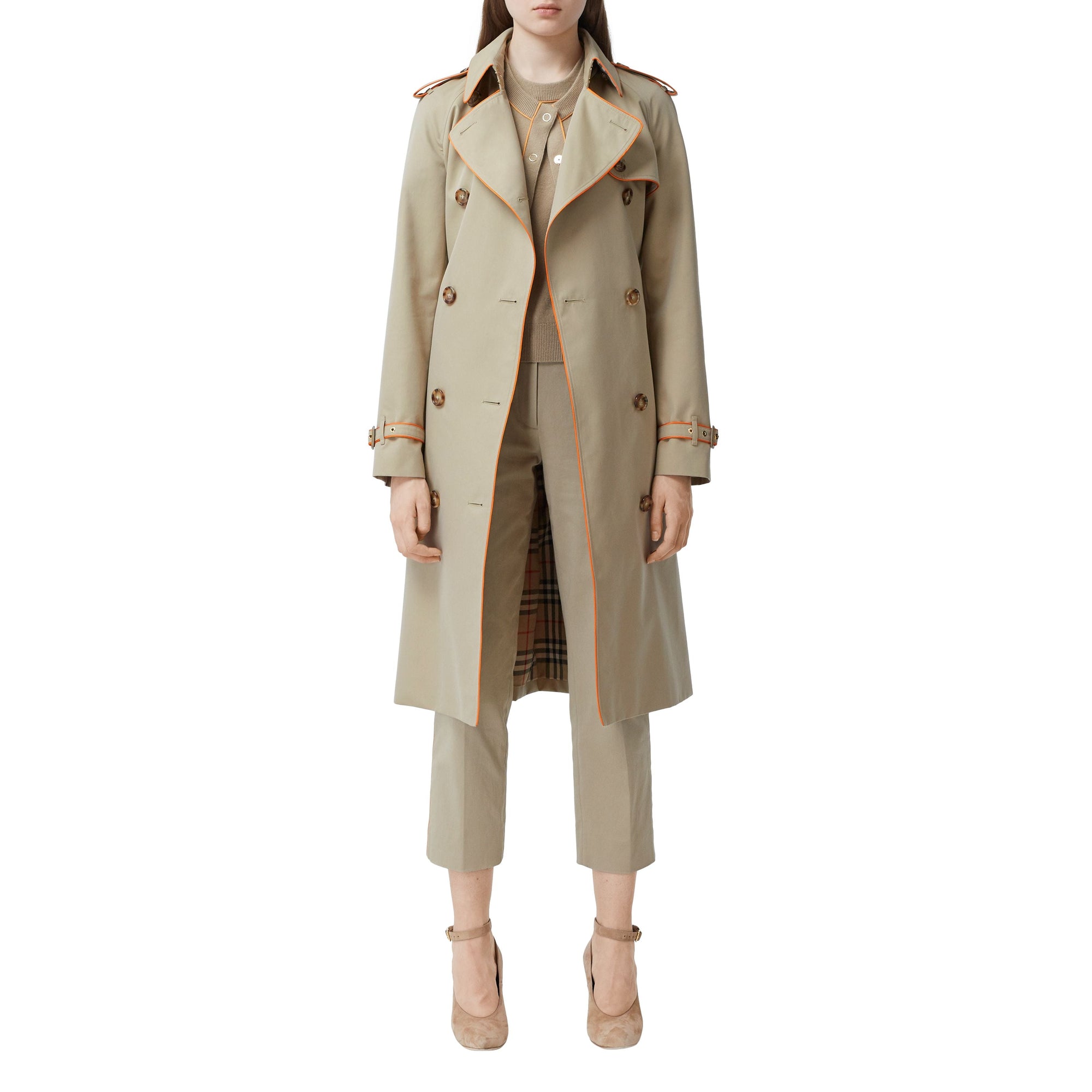 Trench en gabardine de coton passepoilé - Miel & orange