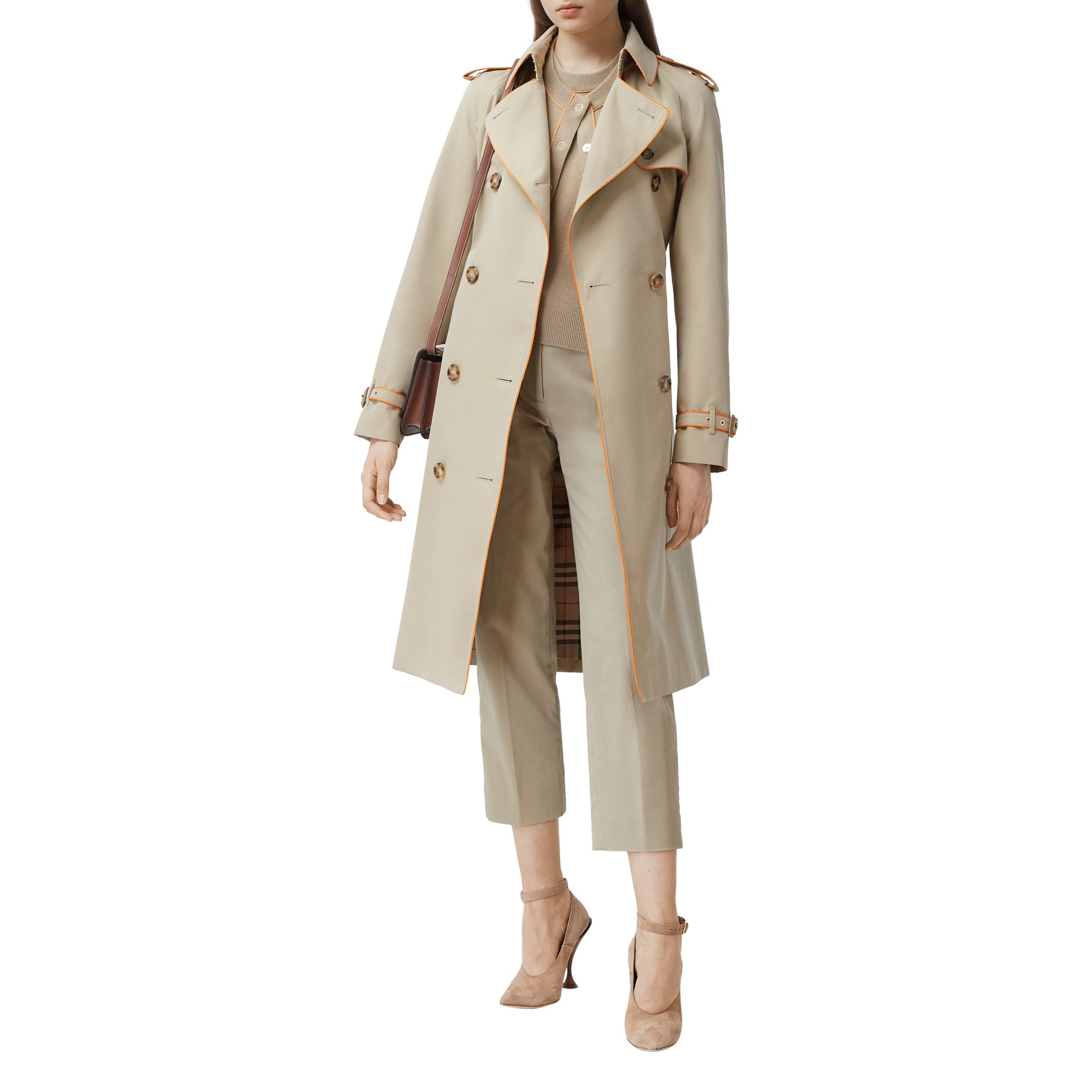 Trench en gabardine de coton passepoilé - Miel & orange