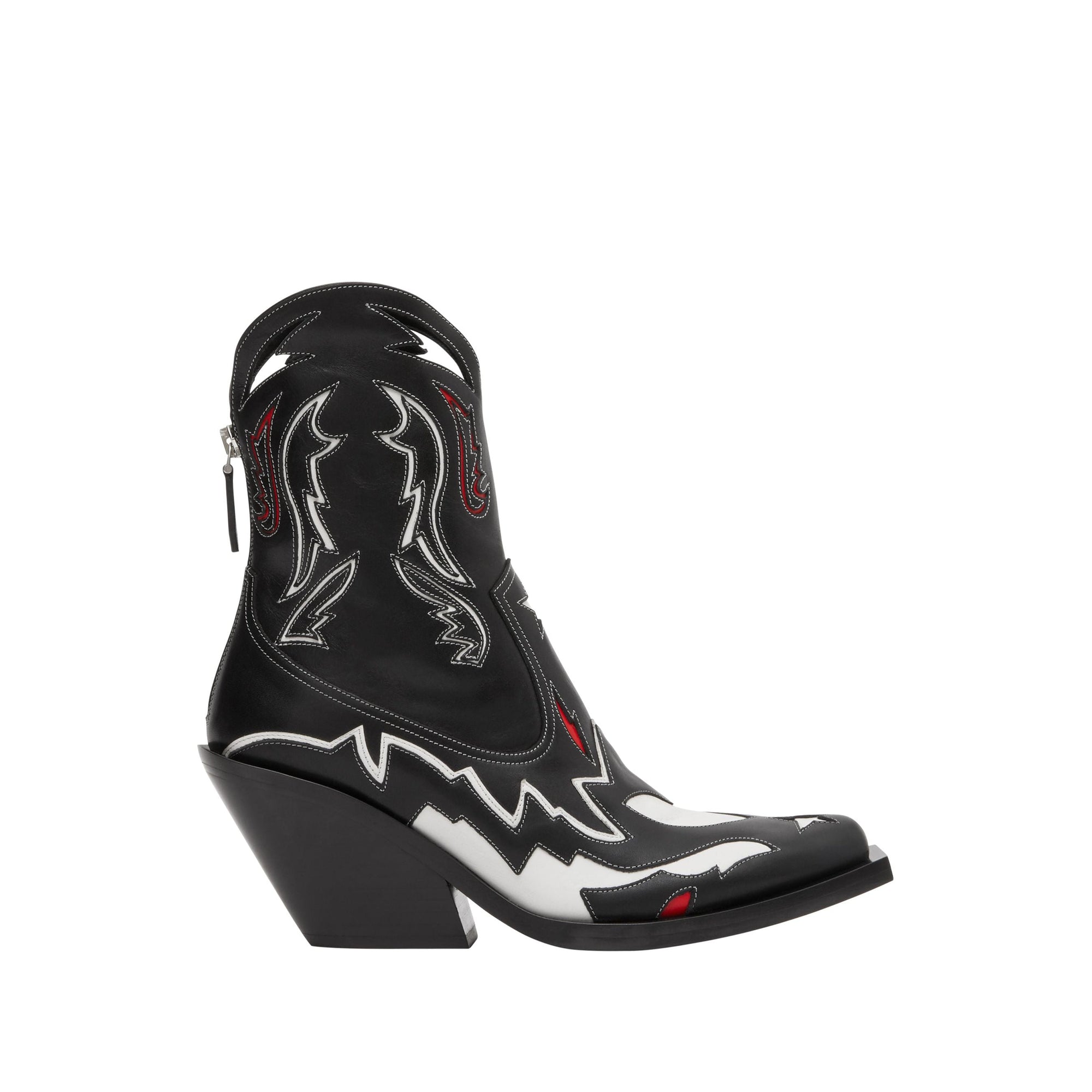 Bottines en cuir avec appliqué surpiqué - Noir & blanc