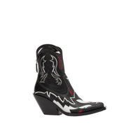 Bottines en cuir avec appliqué surpiqué - Noir & blanc