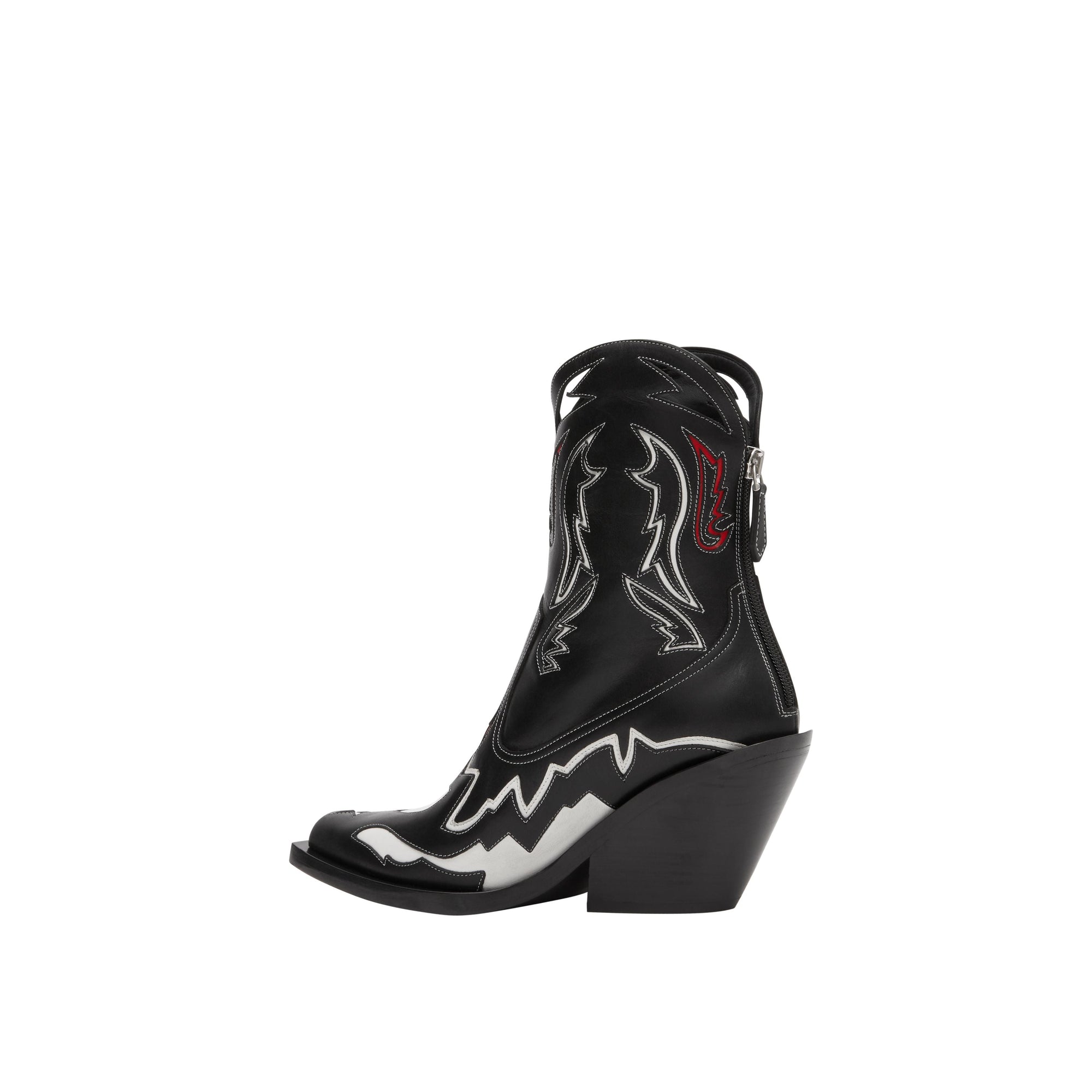 Bottines en cuir avec appliqué surpiqué - Noir & blanc