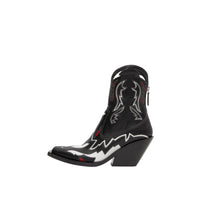Bottines en cuir avec appliqué surpiqué - Noir & blanc
