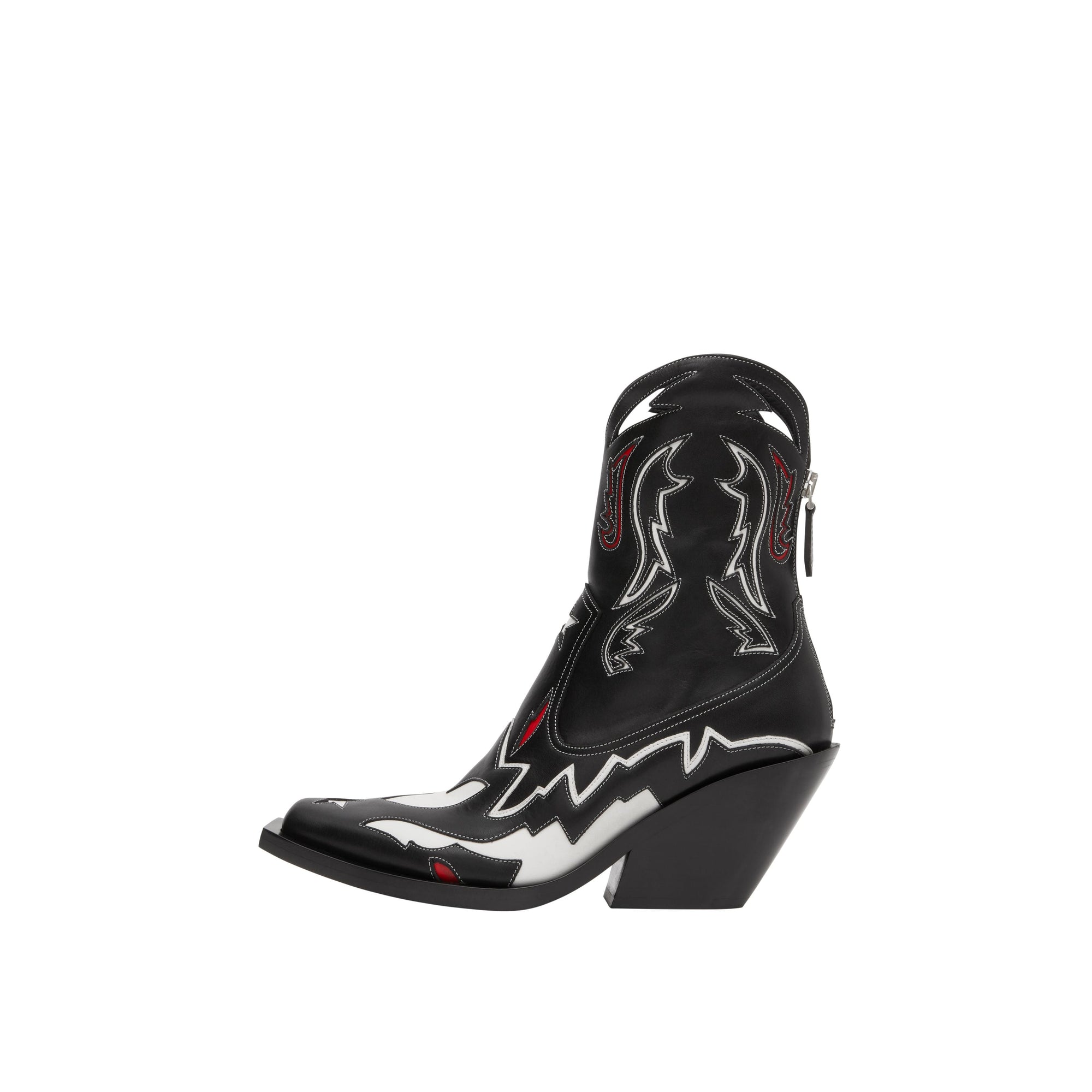 Bottines en cuir avec appliqué surpiqué - Noir & blanc