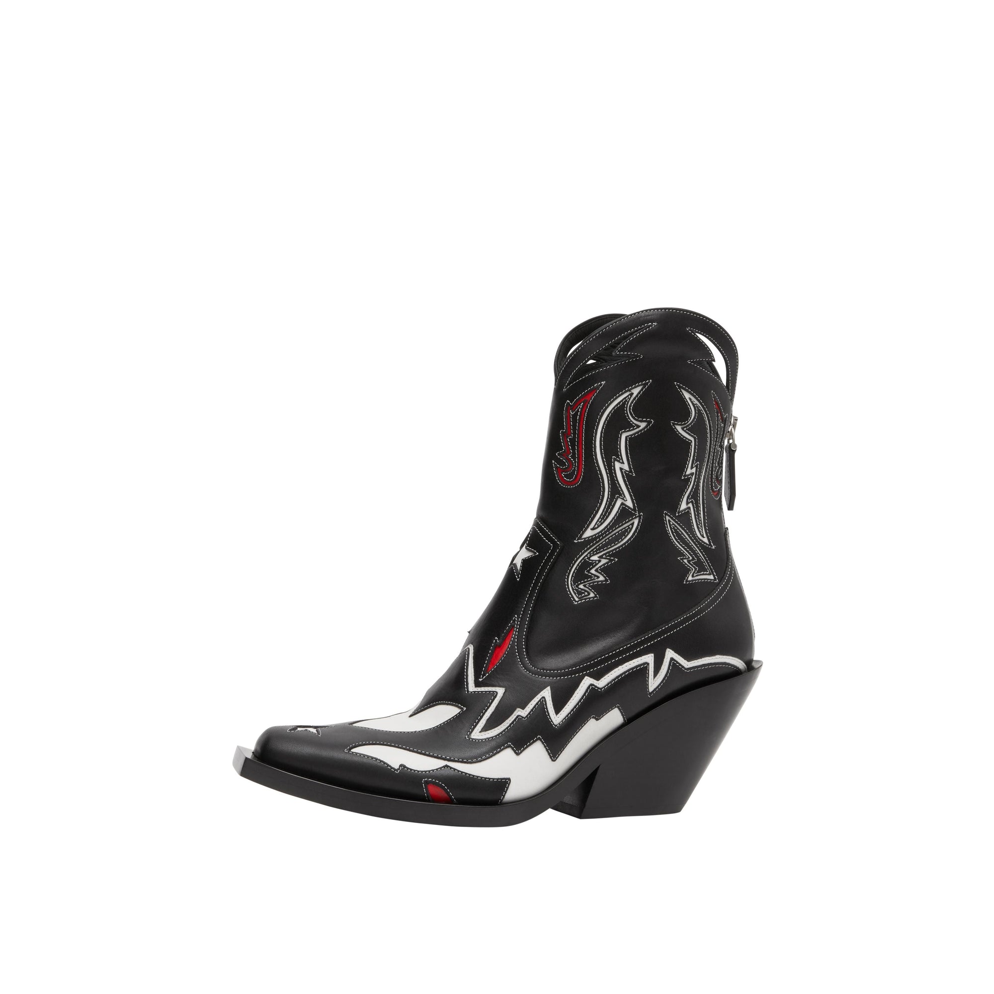 Bottines en cuir avec appliqué surpiqué - Noir & blanc