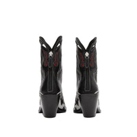 Bottines en cuir avec appliqué surpiqué - Noir & blanc