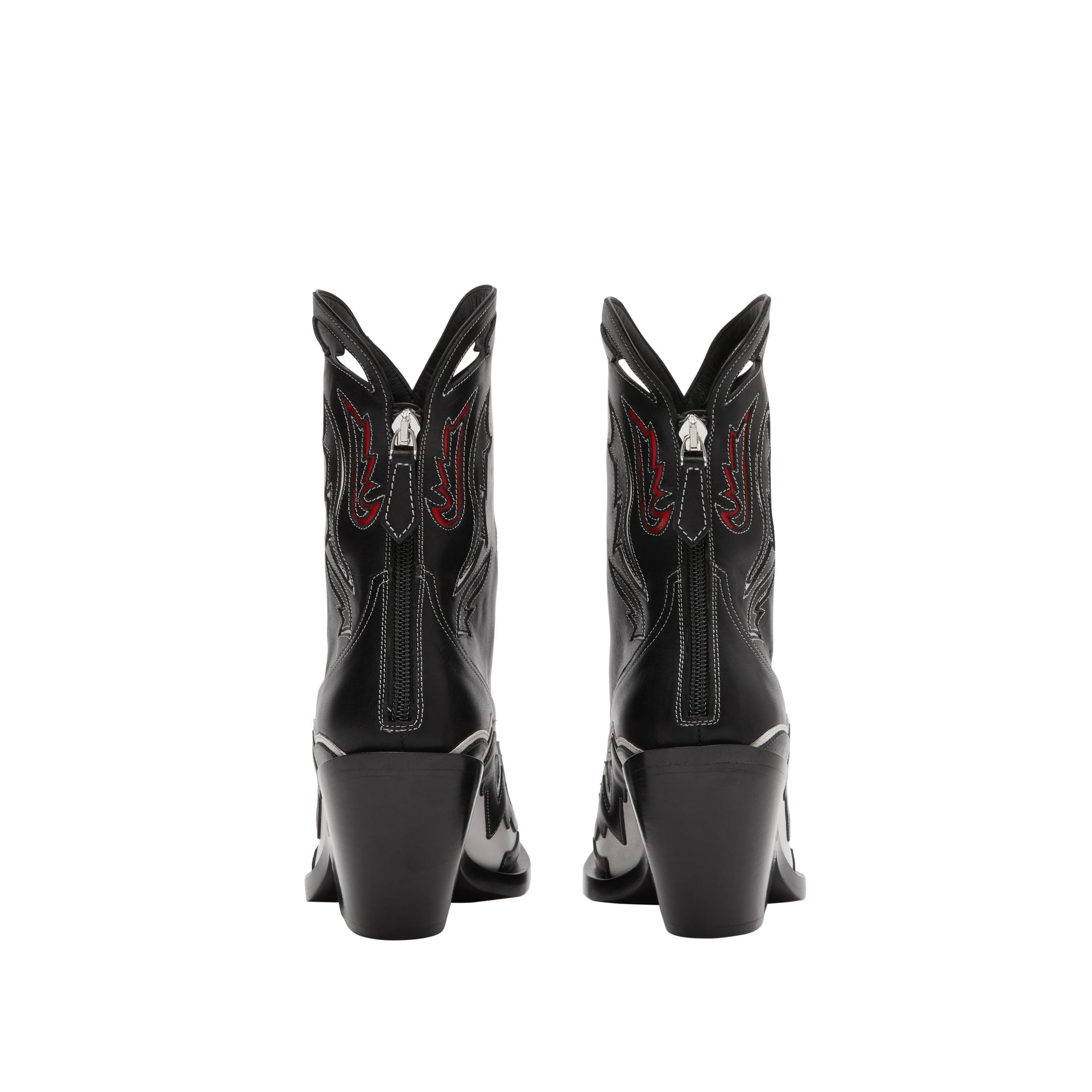 Bottines en cuir avec appliqué surpiqué - Noir & blanc