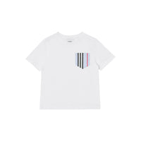 T-shirt en coton avec poche à rayures iconiques - Blanc & Bleu Pâle