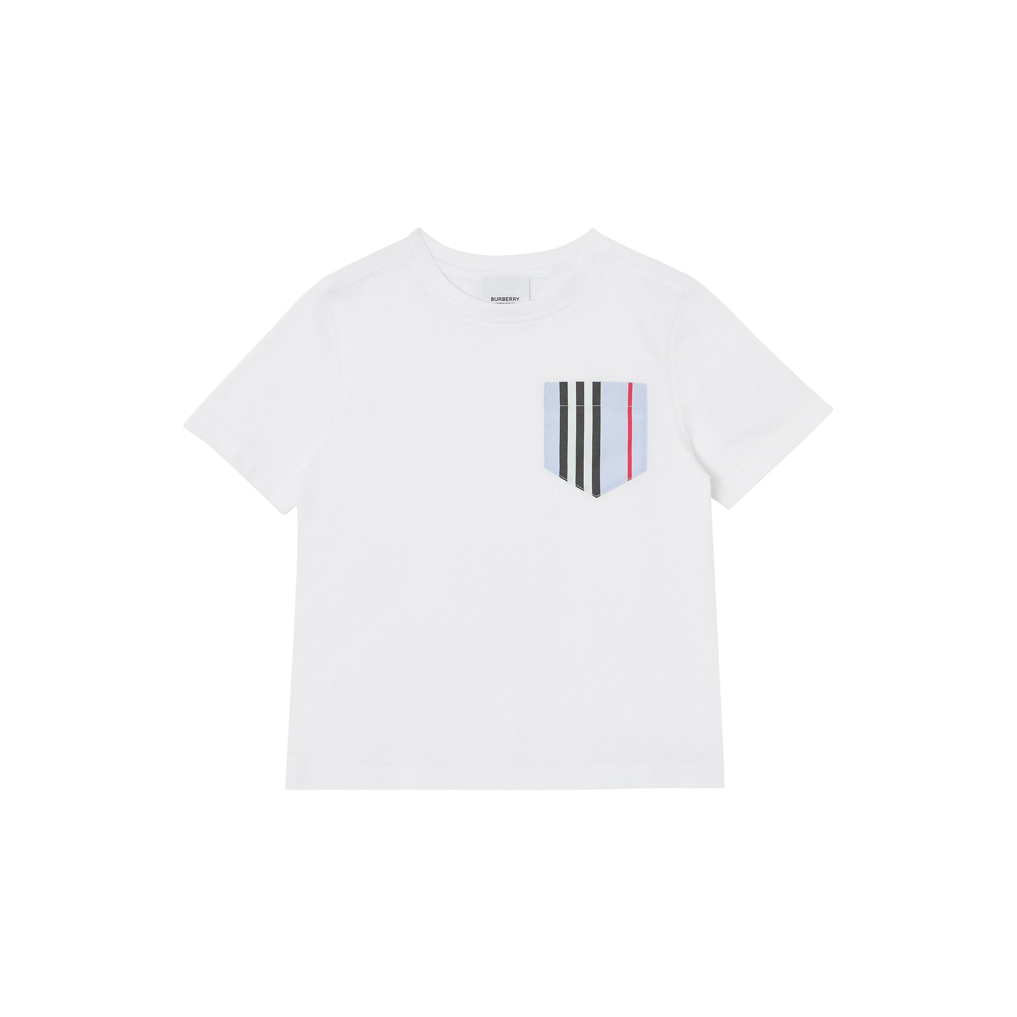 T-shirt en coton avec poche à rayures iconiques - Blanc & Bleu Pâle