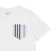 T-shirt en coton avec poche à rayures iconiques - Blanc & Bleu Pâle