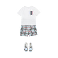 T-shirt en coton avec poche à rayures iconiques - Blanc & Bleu Pâle